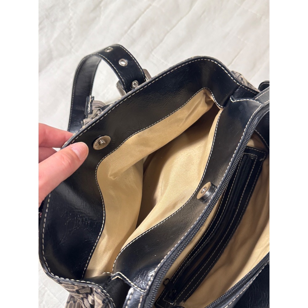 Nine West Geometric Print Satchel Shoulder Bag Black Tan with Coin Pouch Large - Picture 8 of 16